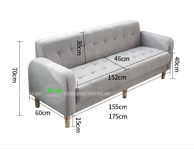 Kích thước của mẫu ghế sofa băng dài 3 người ngồi